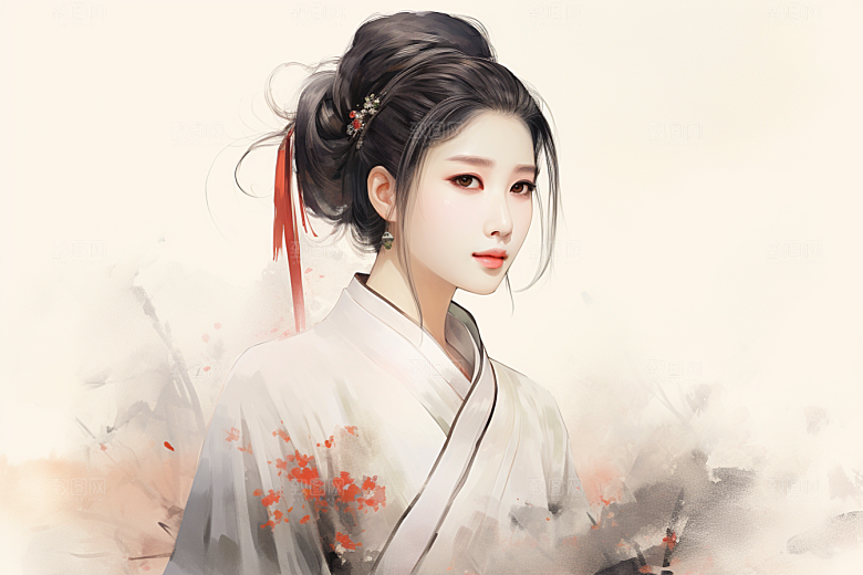 新中式美女唯美文艺插画