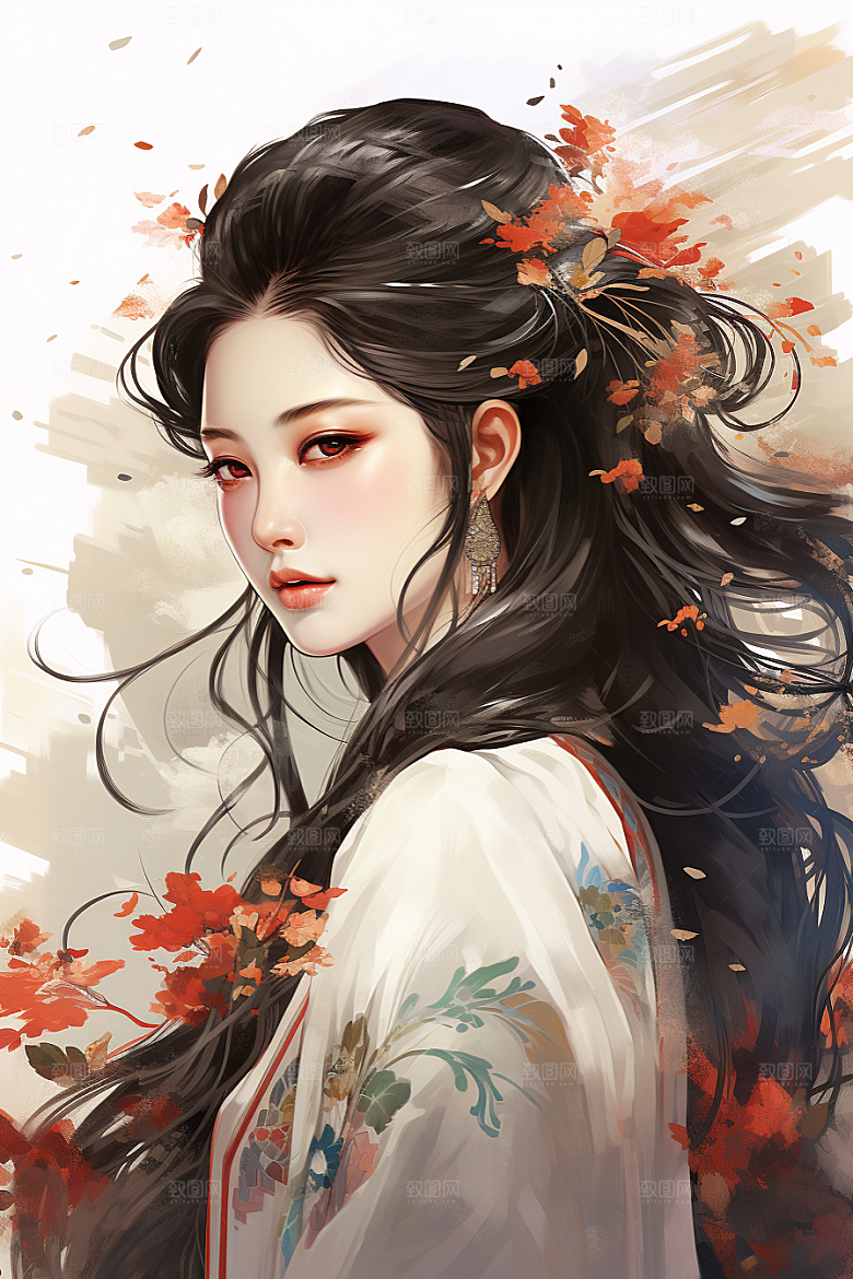 新中式美女中国风高清插画