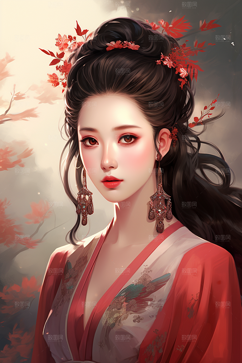 新中式美女中国风艺术插画