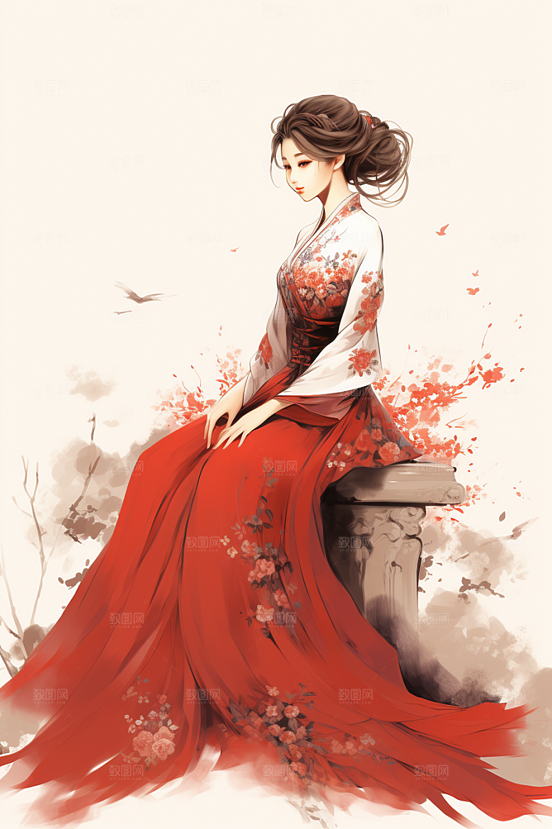 新中式美女文艺中国风插画