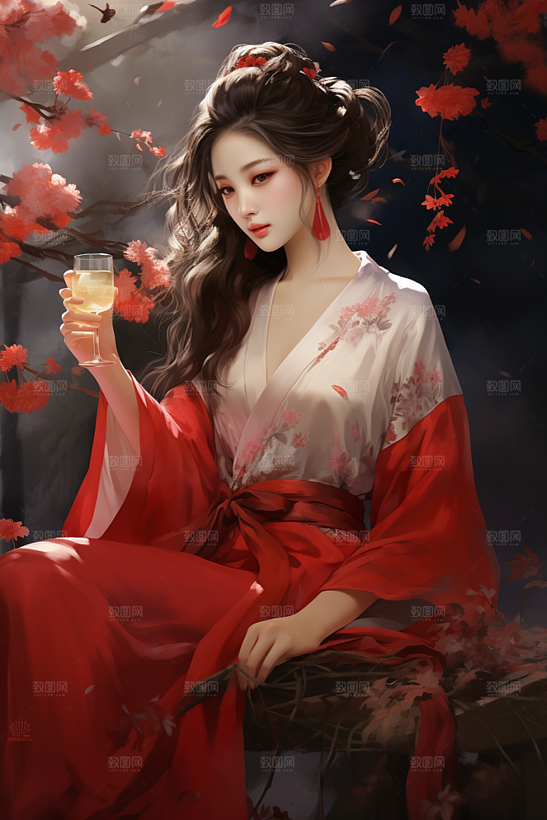 新中式美女中国风艺术插画