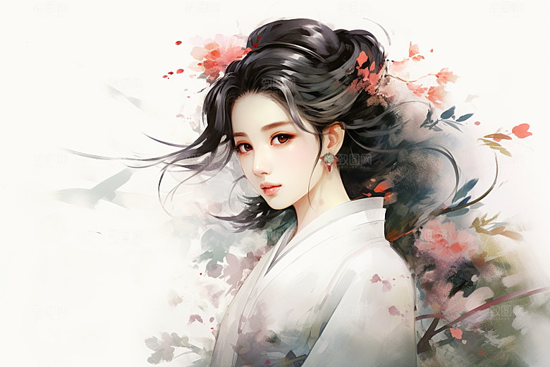 新中式美女温婉手绘插画