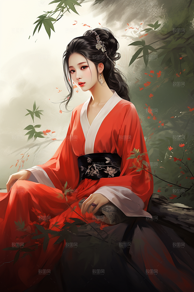 新中式美女唯美高清插画