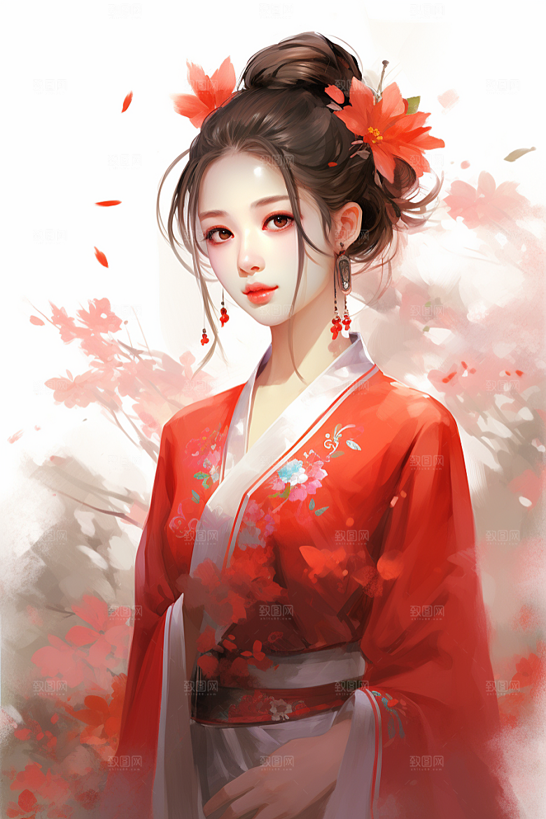 新中式美女中国风温婉插画