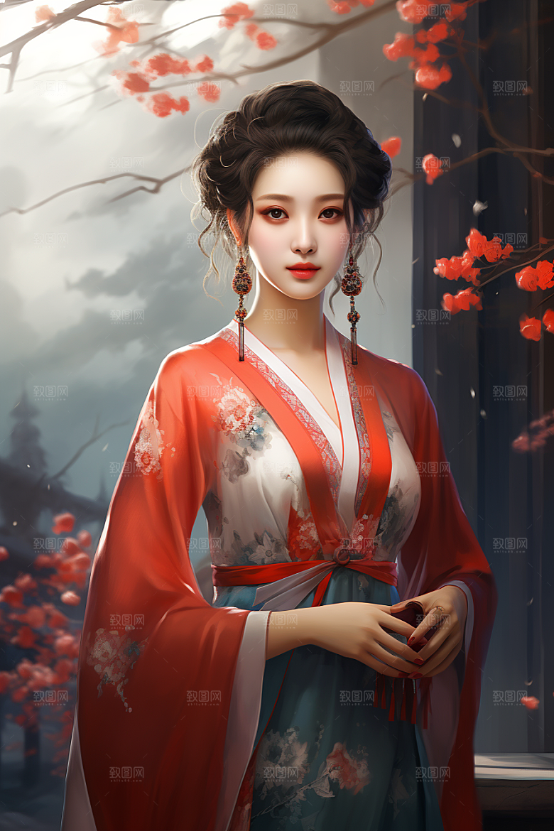 新中式美女中国风文艺插画