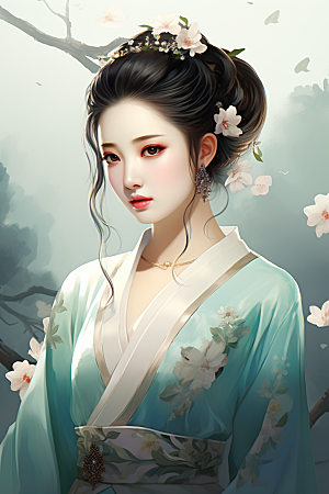 新中式美女温婉中国风插画