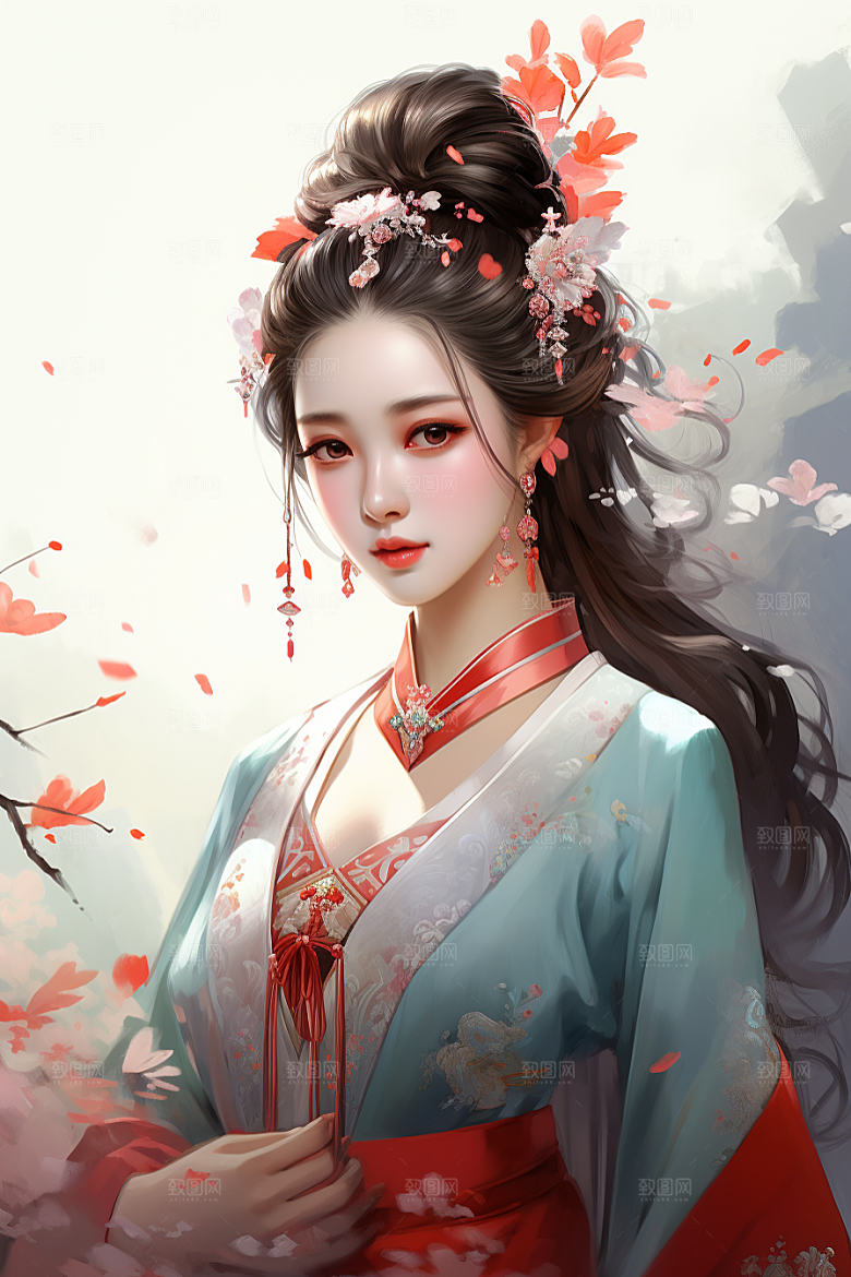 新中式美女唯美文艺插画