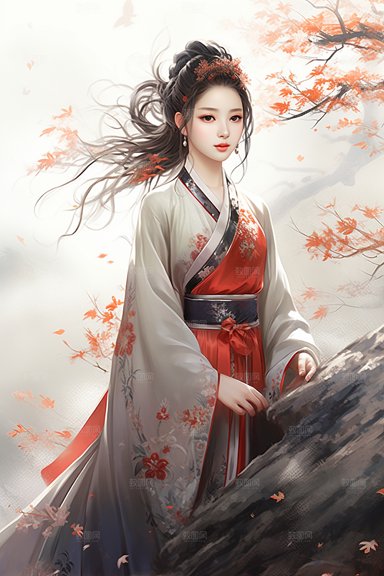 新中式美女唯美高清插画