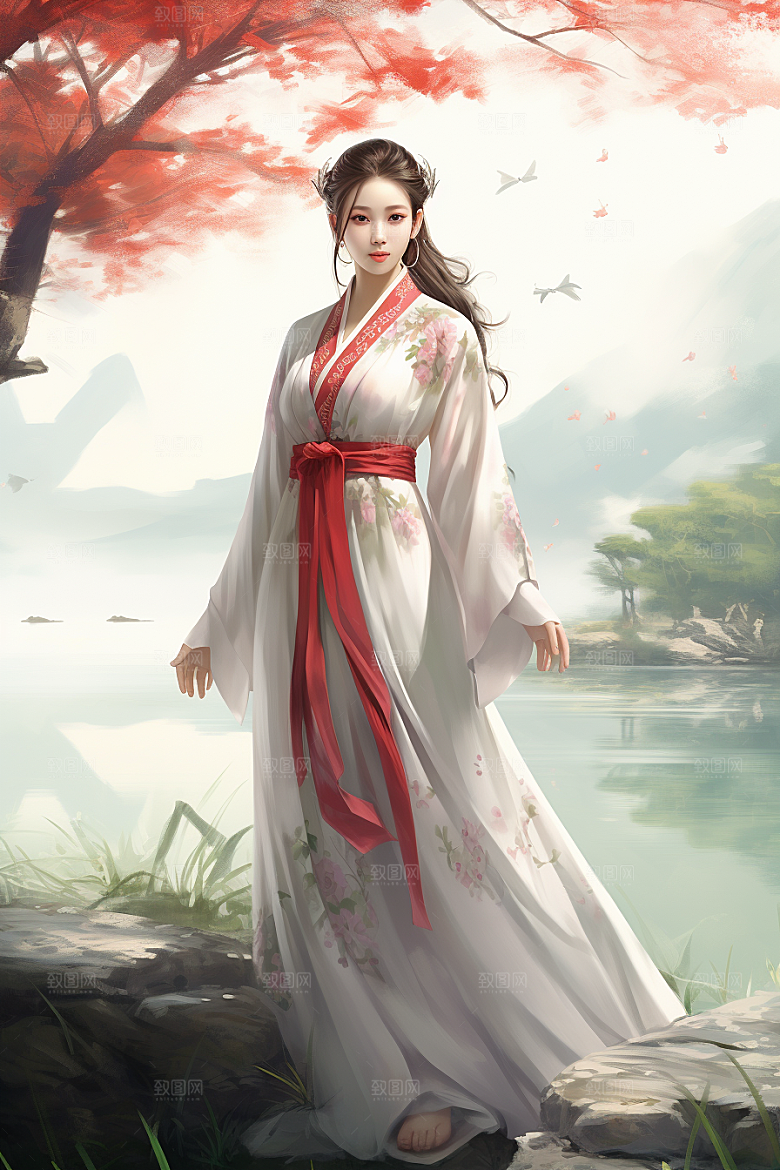 新中式美女水墨中国风插画