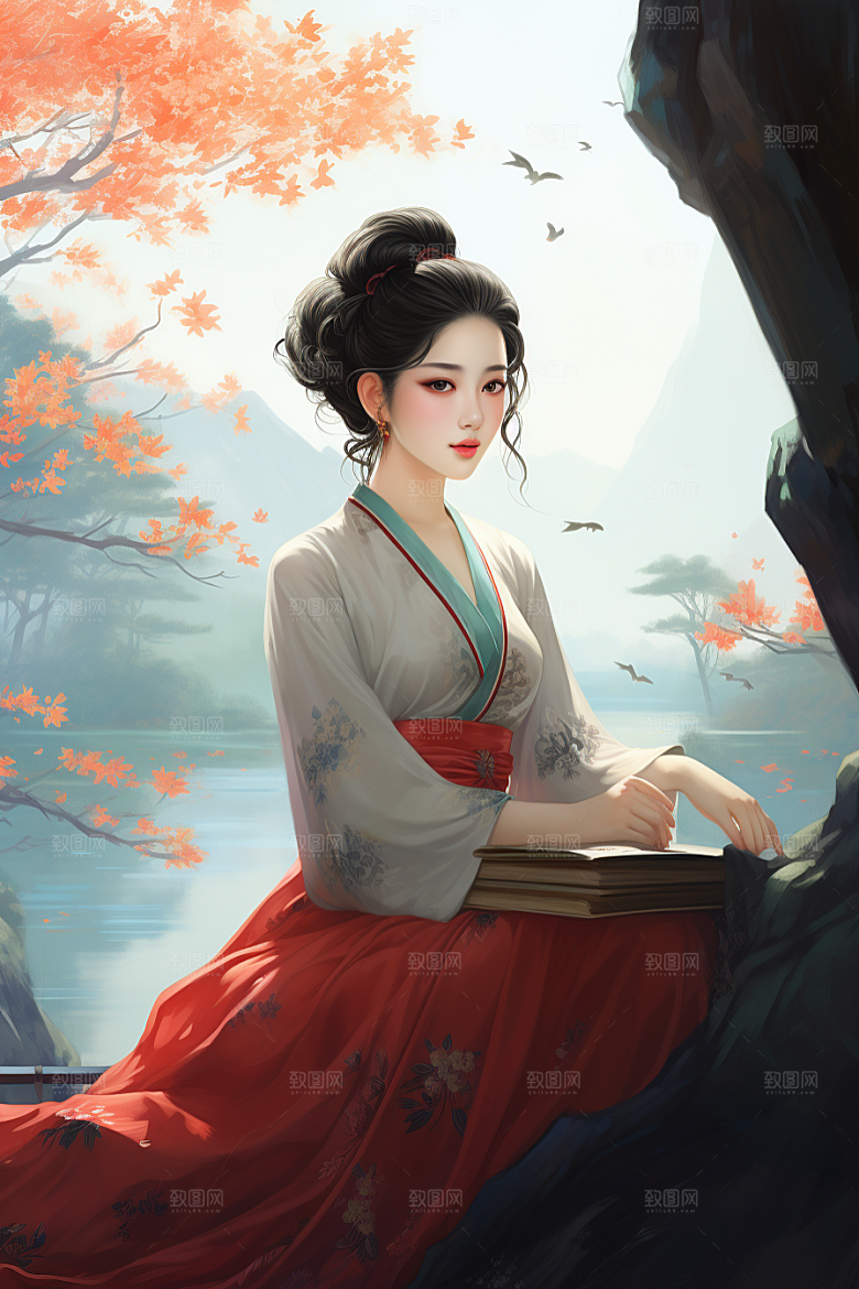 新中式美女文艺中国风插画
