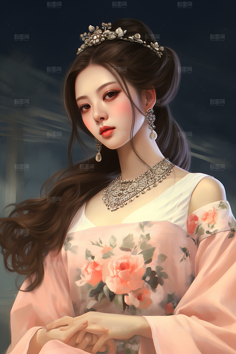 新中式美女中国风艺术插画