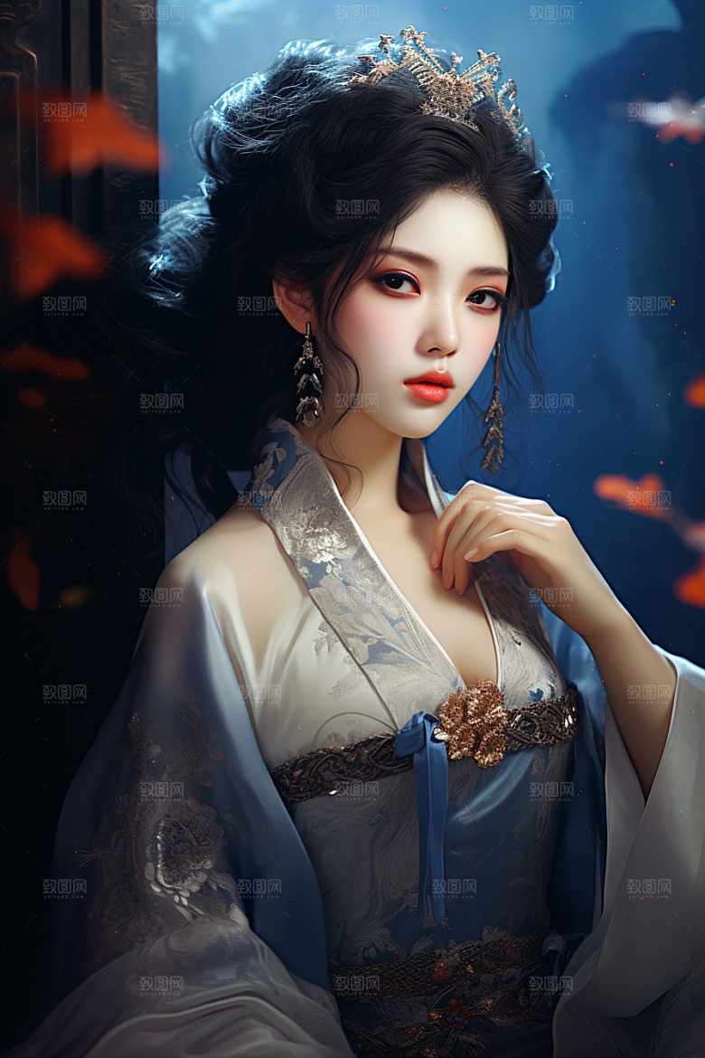 新中式美女水墨温婉插画