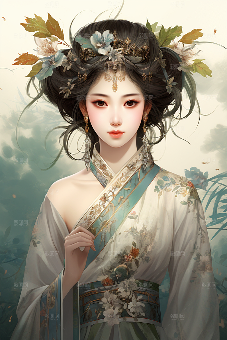新中式美女艺术高清插画