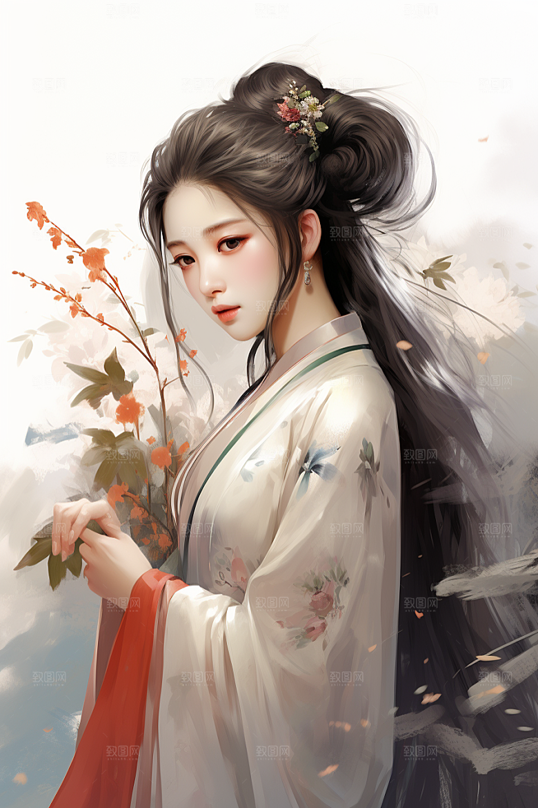 新中式美女温婉文艺插画