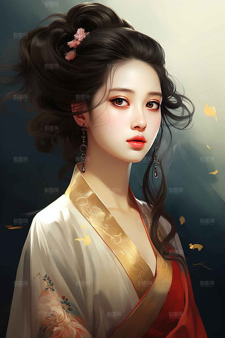 新中式美女唯美文艺插画