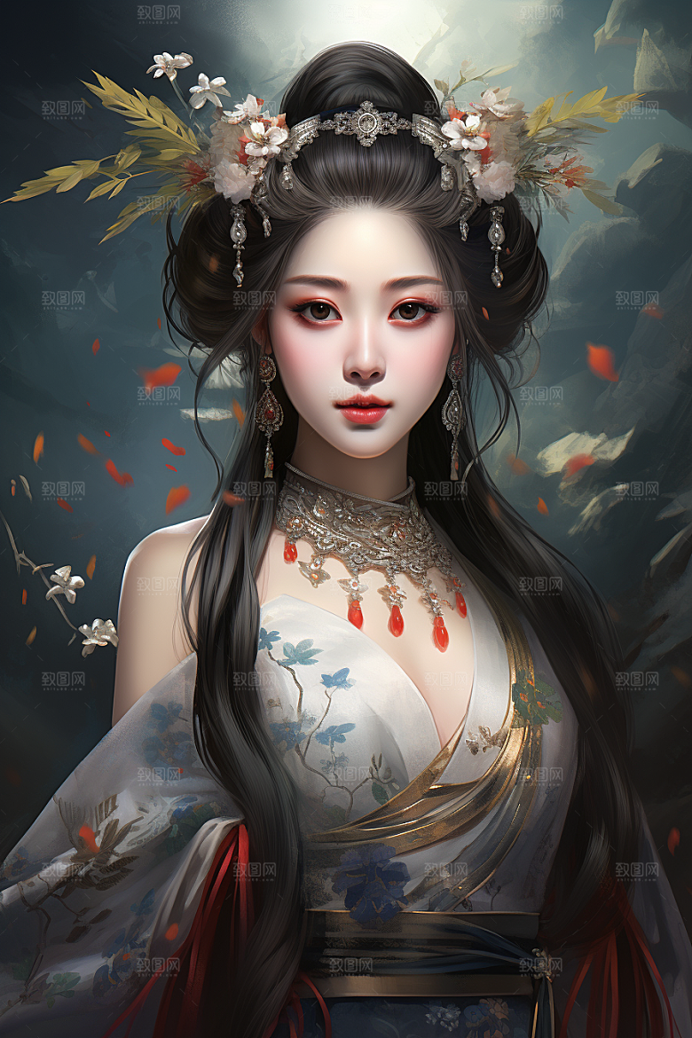 新中式美女高清中国风插画
