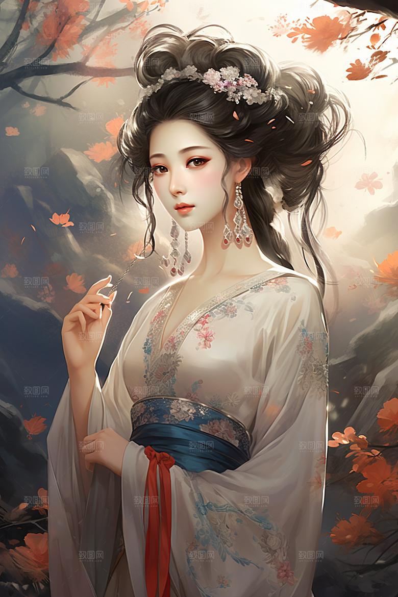 新中式美女文艺艺术插画