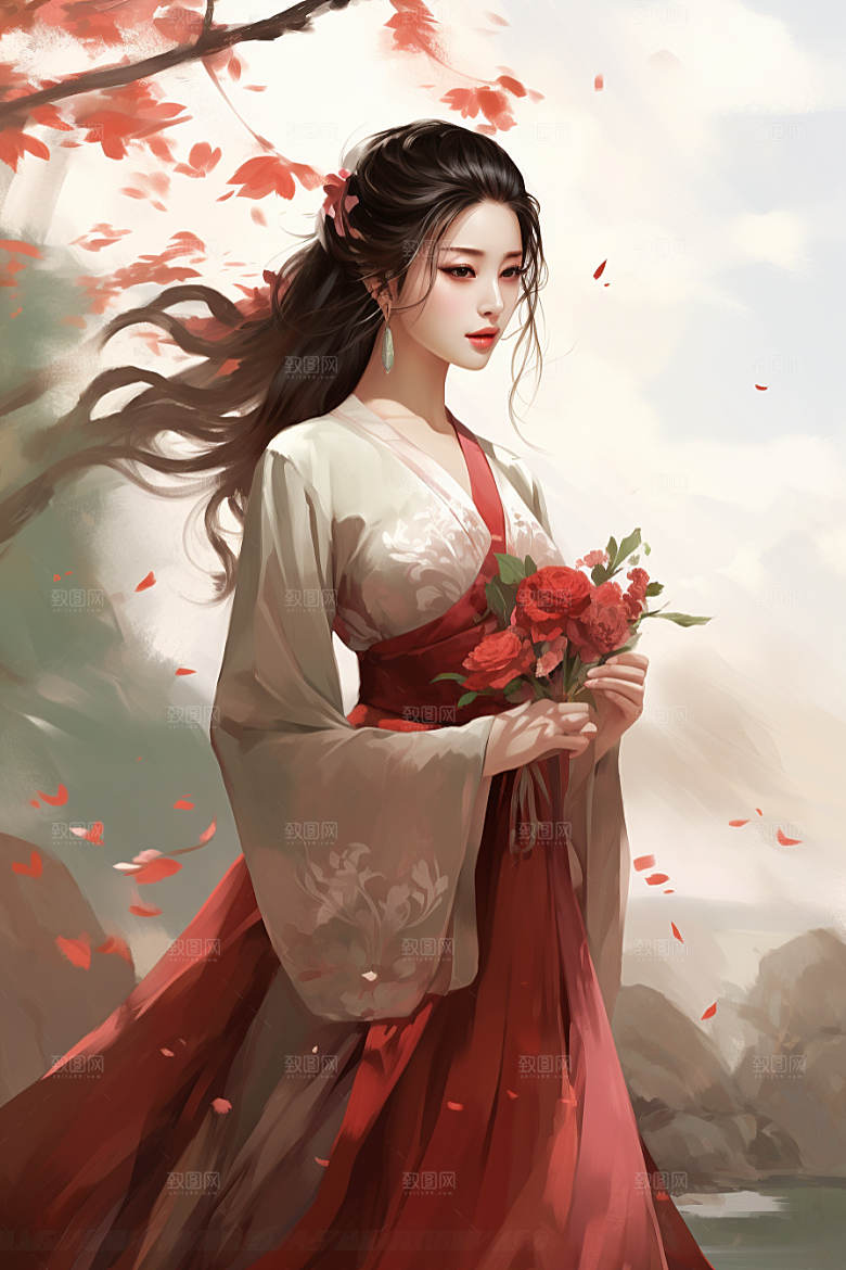 新中式美女高清艺术插画