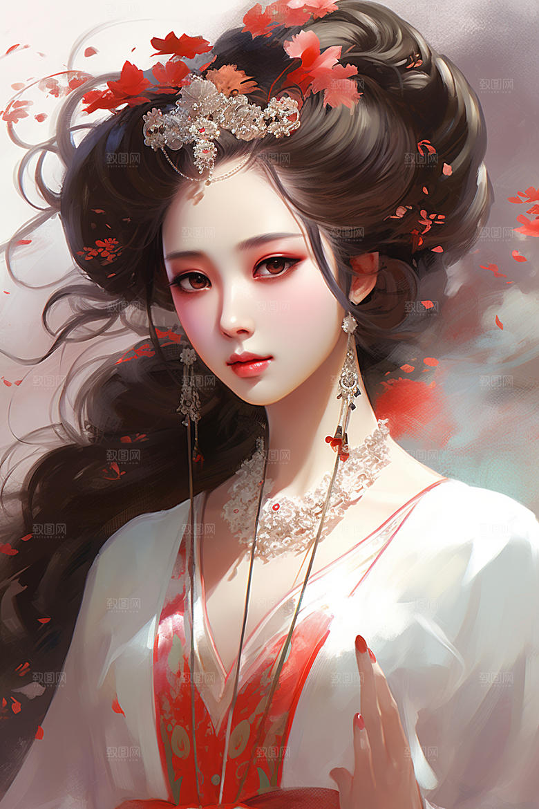 新中式美女手绘中国风插画
