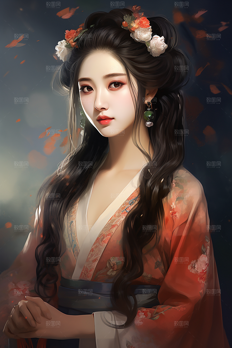 新中式美女中国风手绘插画