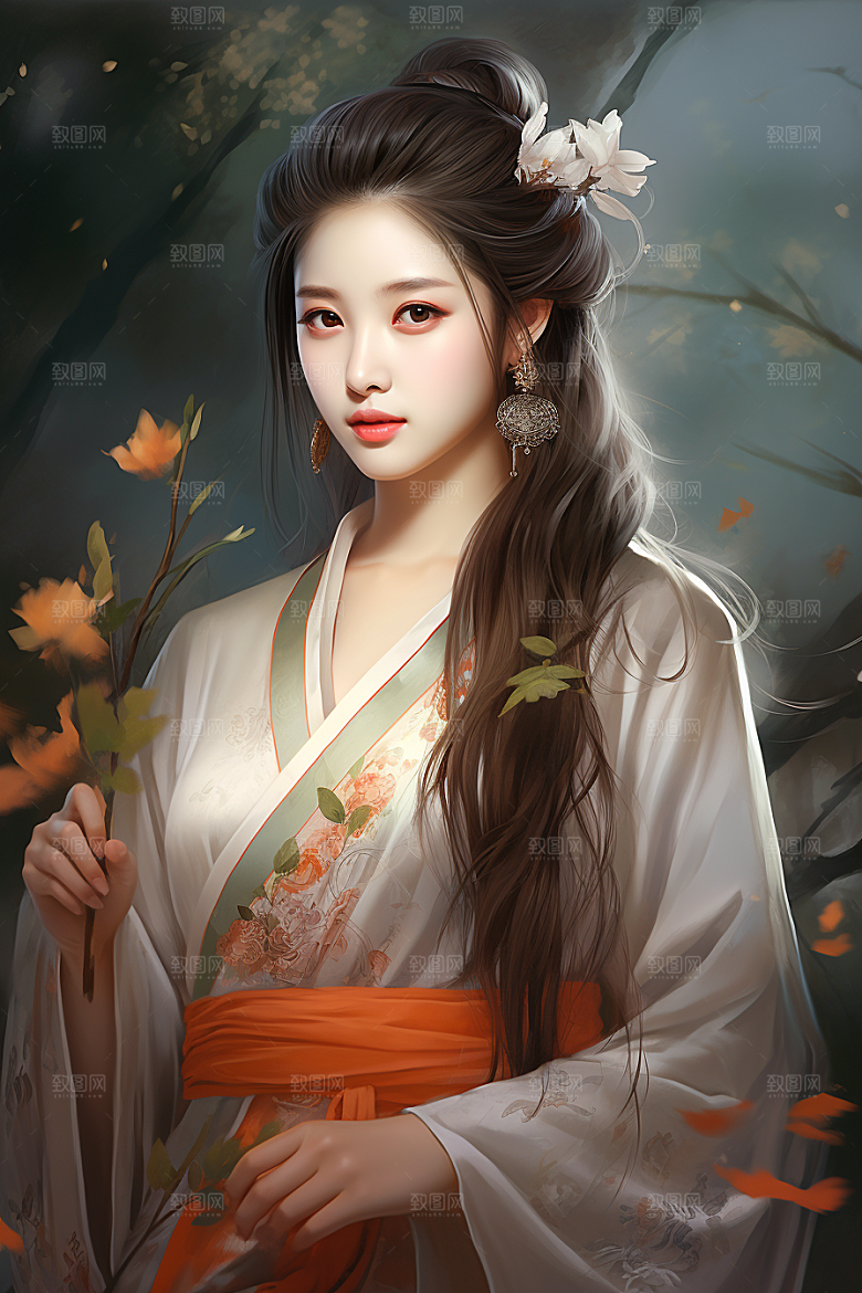 新中式美女中国风高清插画