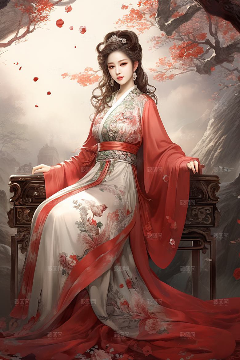 新中式美女中国风手绘插画