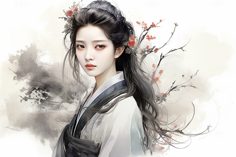 新中式美女手绘文艺插画