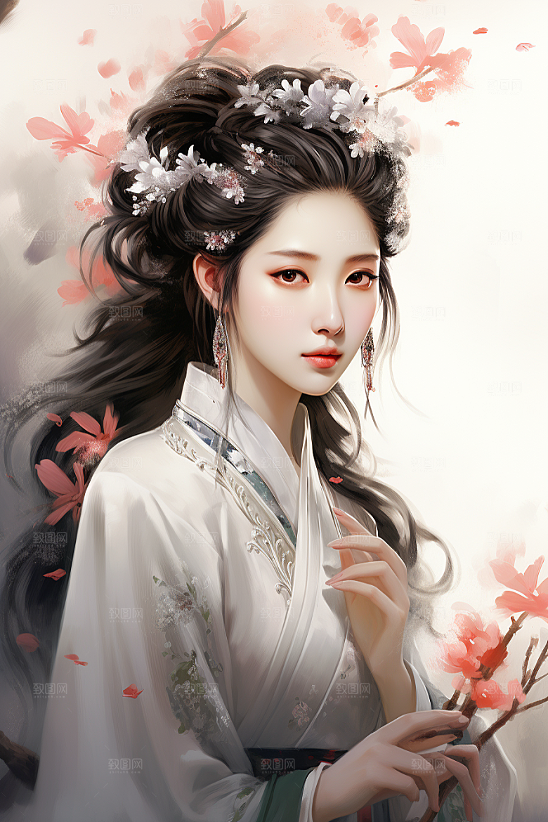 新中式美女中国风高清插画