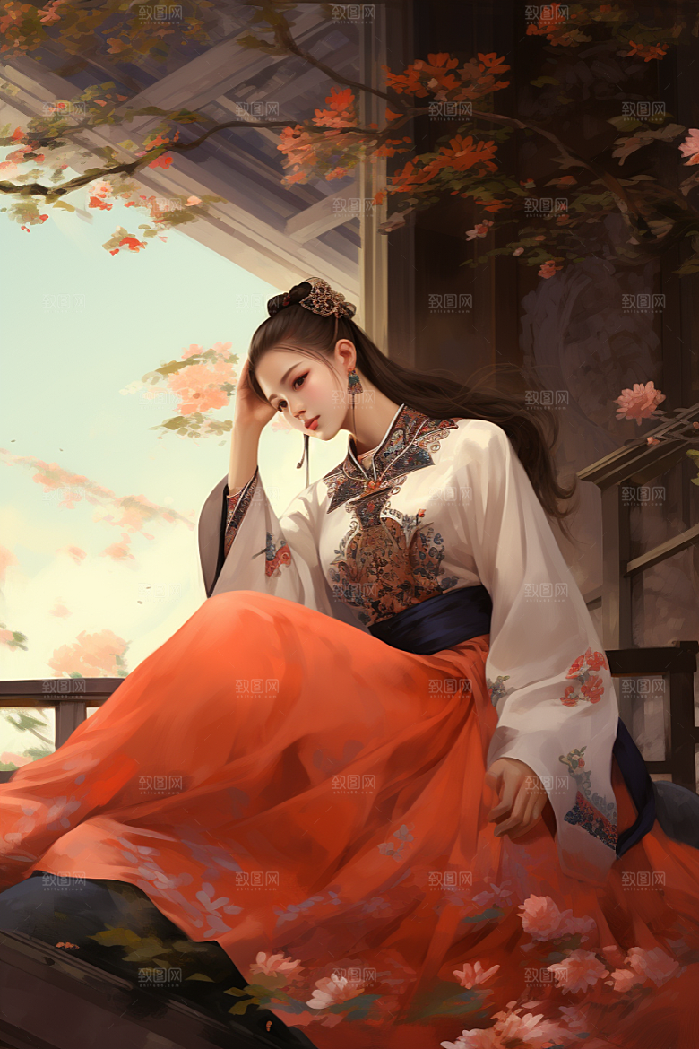 新中式美女文艺温婉插画