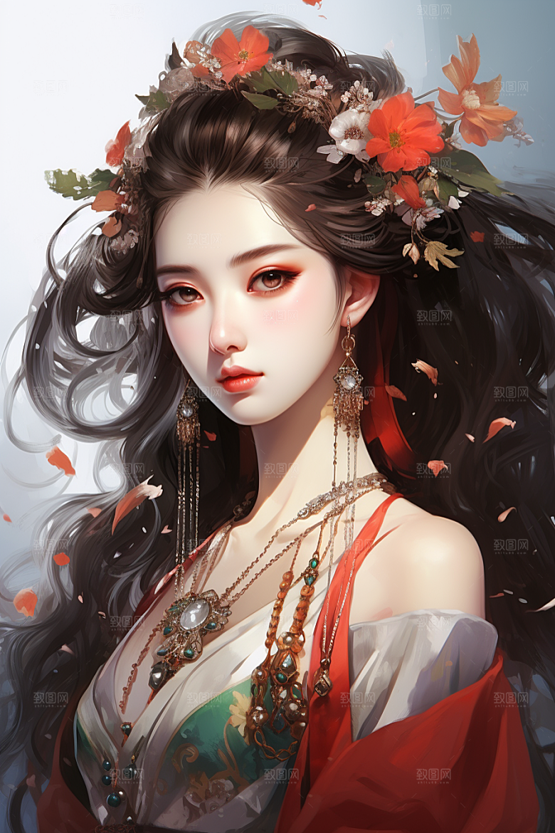 新中式美女高清温婉插画