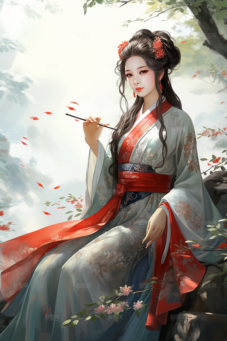 新中式美女艺术高清插画