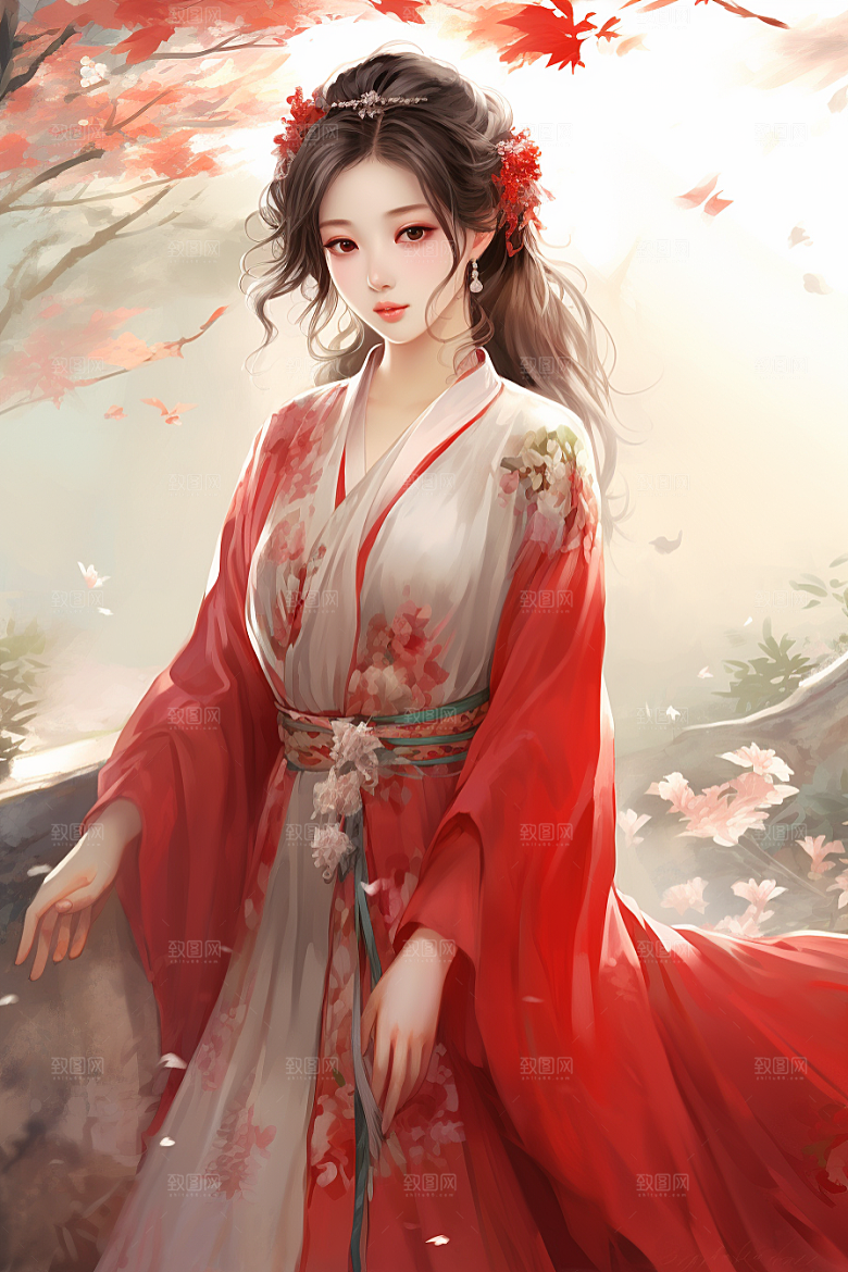 新中式美女文艺温婉插画