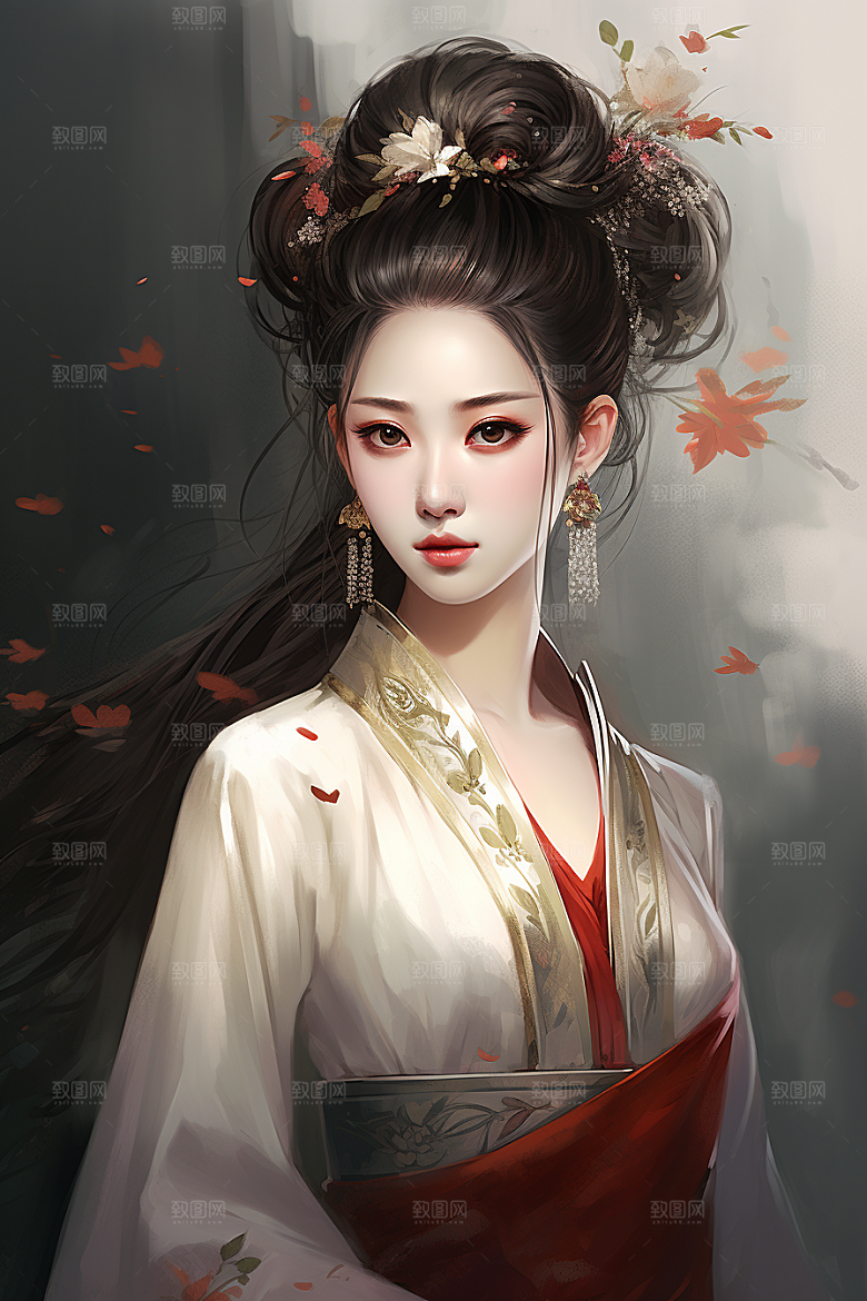 新中式美女手绘唯美插画