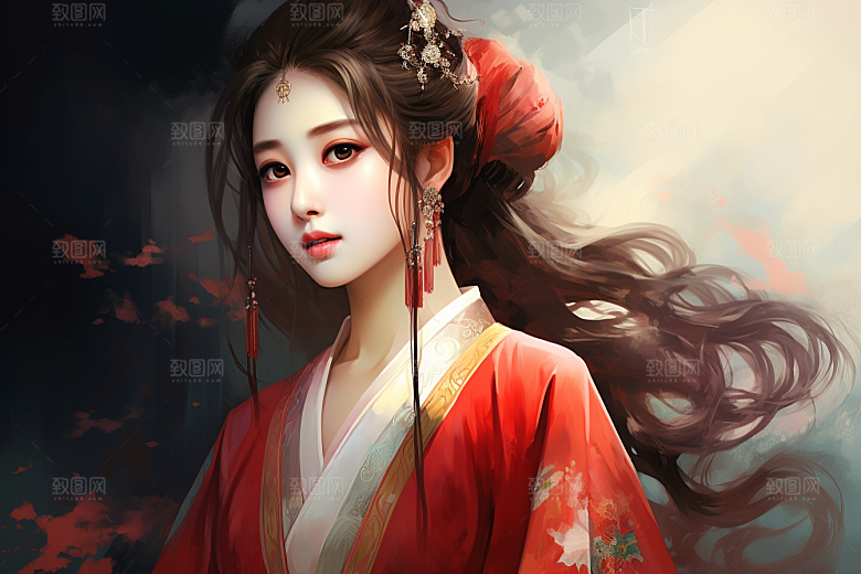 新中式美女中国风唯美插画