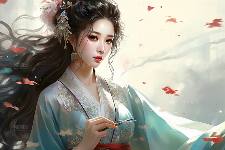 新中式美女中国风艺术插画