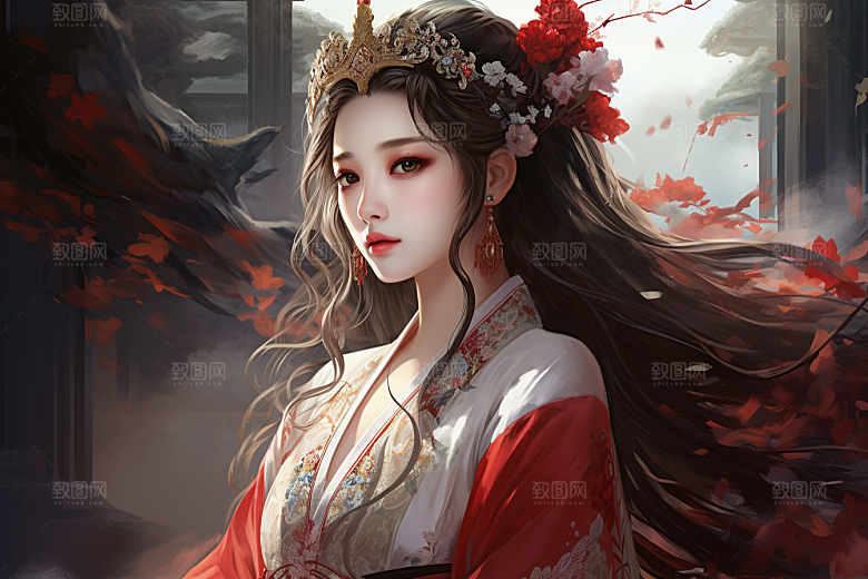 新中式美女唯美文艺插画