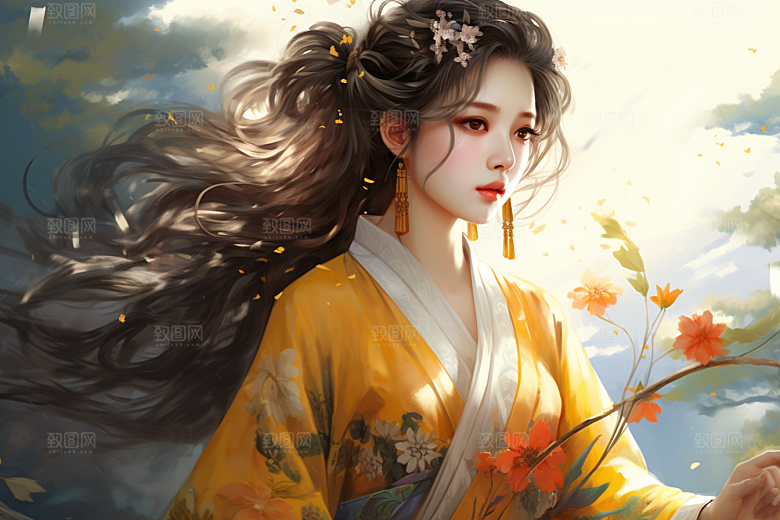 新中式美女中国风文艺插画