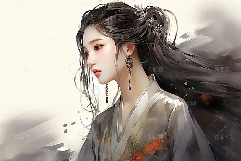 新中式美女艺术中国风插画