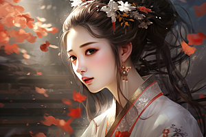 新中式美女温婉文艺插画