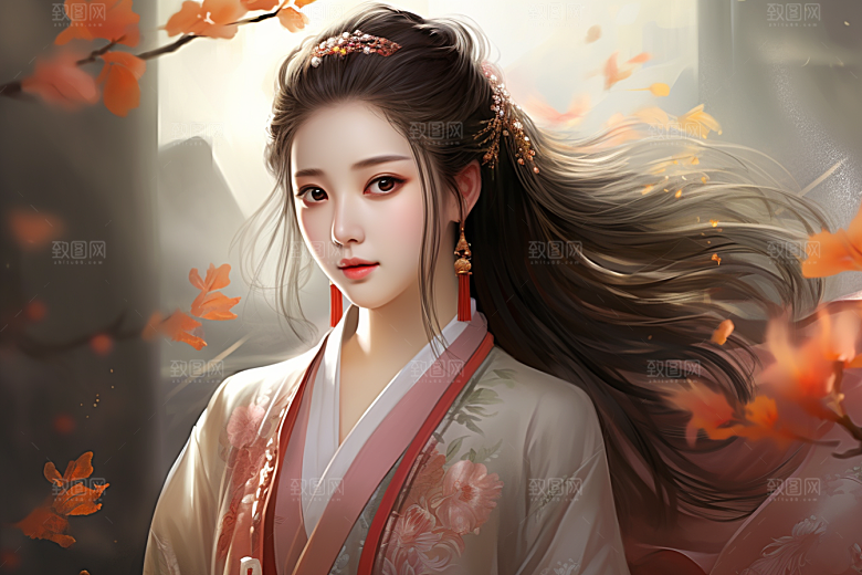 新中式美女温婉高清插画
