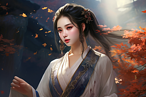新中式美女温婉唯美插画