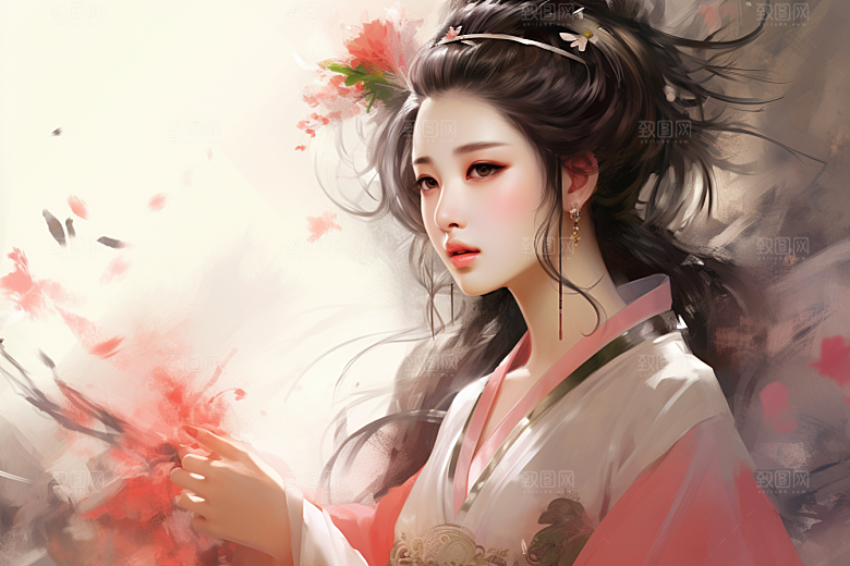 新中式美女高清唯美插画