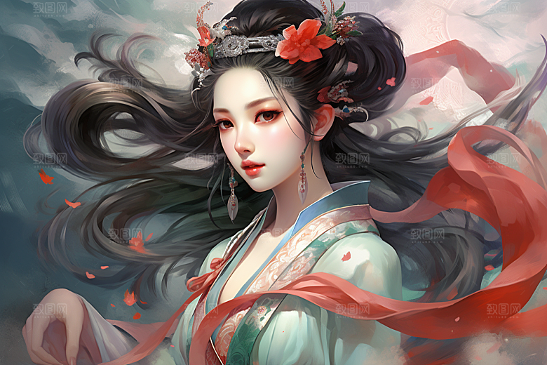 新中式美女中国风手绘插画