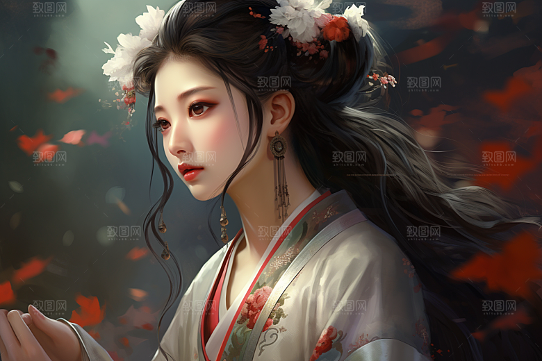 新中式美女中国风高清插画