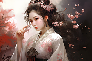 新中式美女中国风温婉插画