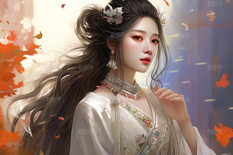 新中式美女高清唯美插画