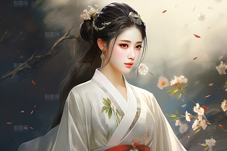 新中式美女文艺艺术插画