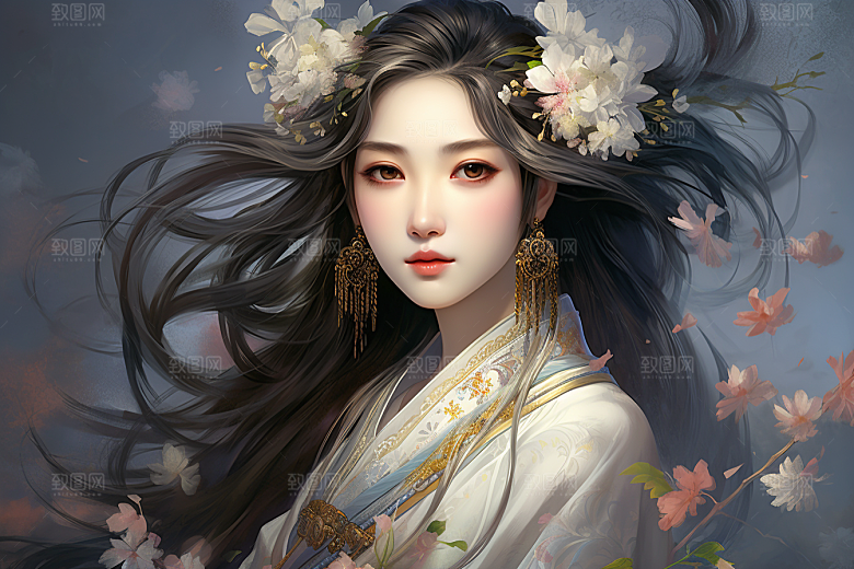 新中式美女高清中国风插画