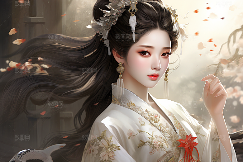 新中式美女手绘文艺插画