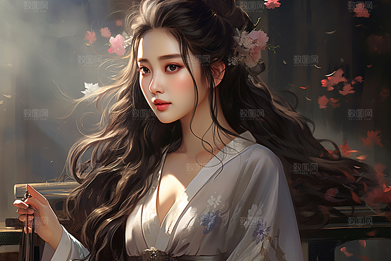 新中式美女艺术文艺插画